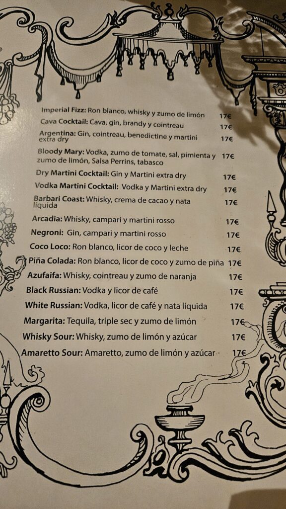 Menu Abaco Palma de Mallorca