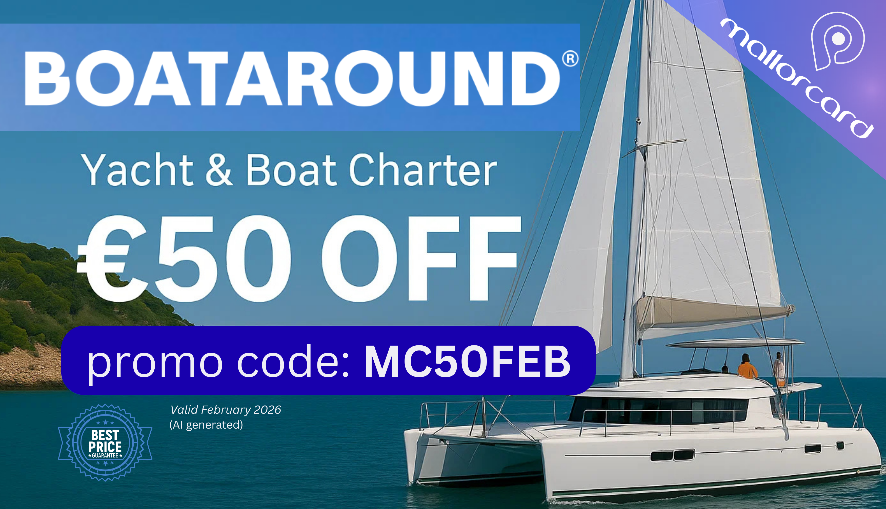 boataround promo code MC50FEB discount boat charter yacht charter Mallorca february 2026