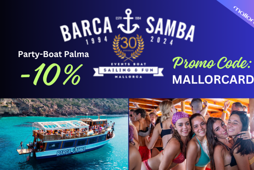 Barca Samba – The Legendary Party Boat Palma de Mallorca, save 10% Exclusively with Mallorcard – Promo Code: MALLORCARD