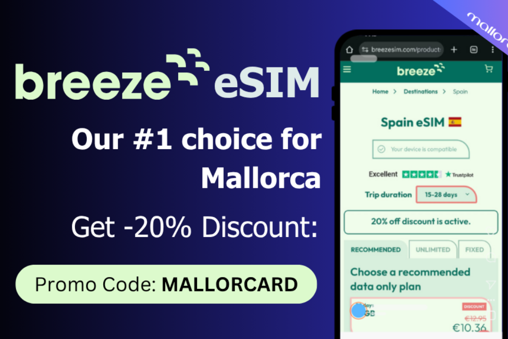 Say Goodbye to Roaming Fees – Instantly Enjoy 20% Off Breezesim eSIMs with Promo Code „MALLORCARD“!